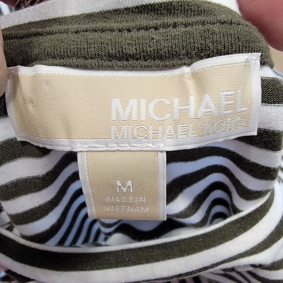 MICHAEL Michael Kors Size M Dark Olive Green and White Striped Shift Dress - Picture 11 of 11